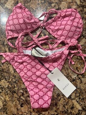 Gucci Pink GG-Print Triangle Bikini